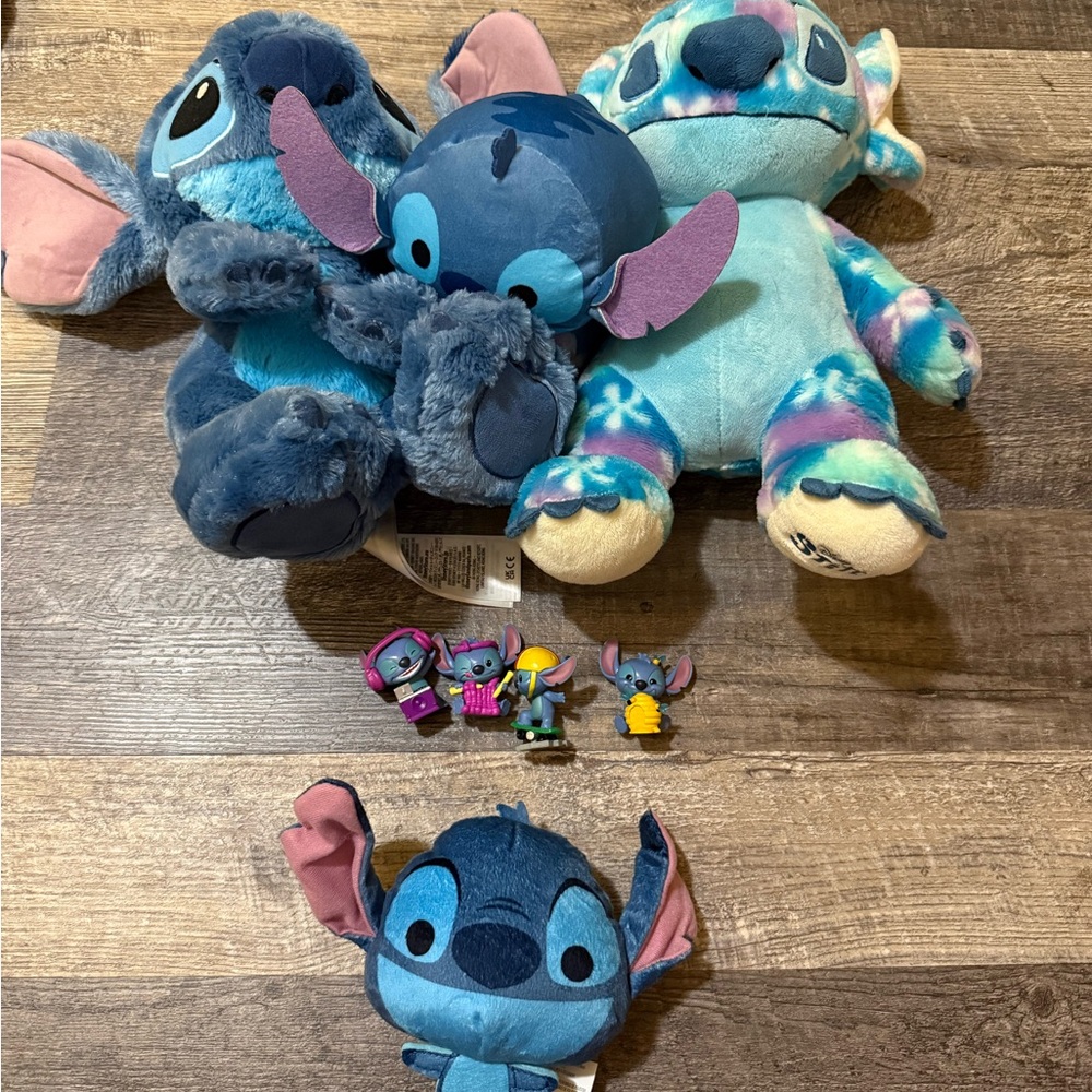 Disney Stitch Plush Bundle - Blue, Aqua, Pink Accents